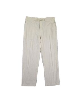 Cream Cotton Flax Pants Womens XXL Casual Pockets Tie Elastic Waist Summer